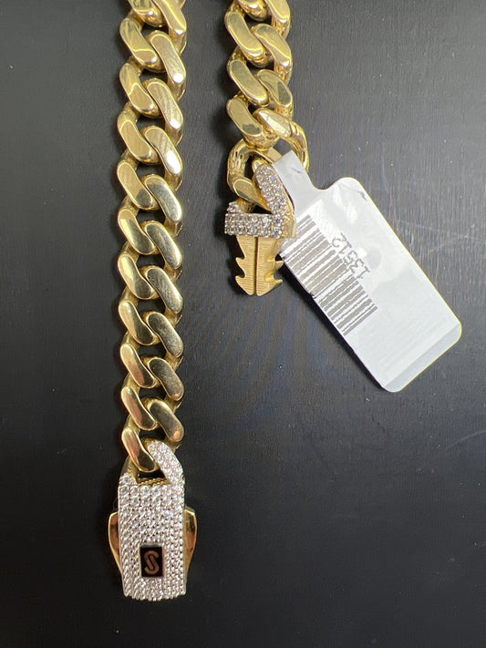 14k gold Cuban link chain necklace Gold cross pendant