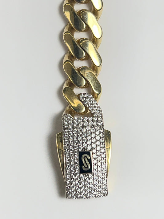 14k gold Cuban link chain necklace Gold cross pendant