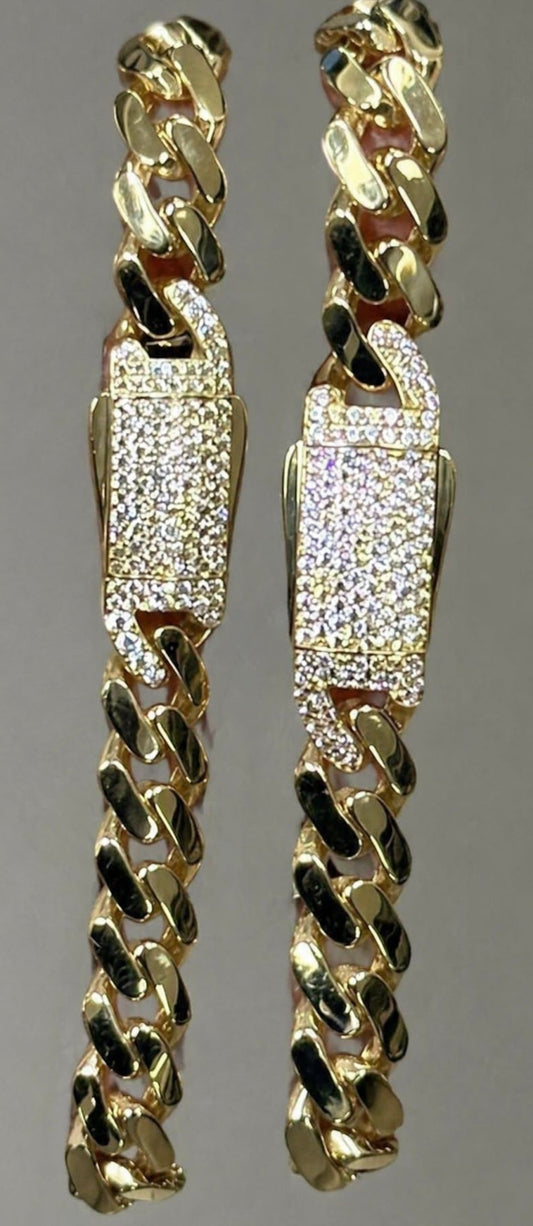 14k gold Cuban link chain necklace Gold cross pendant